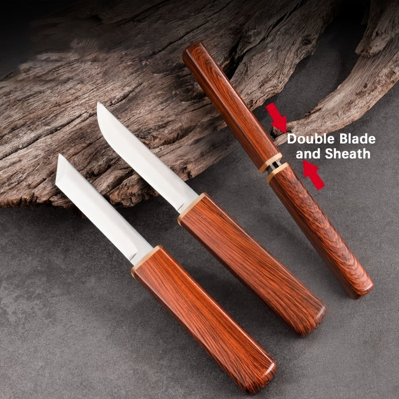 420 Stainless Steel Chef Knife with Polished Fixed Blade and Wooden Handle, One or Two-Piece Model Labels for Everyday Meat, Fruit and Kitchen Food Prep