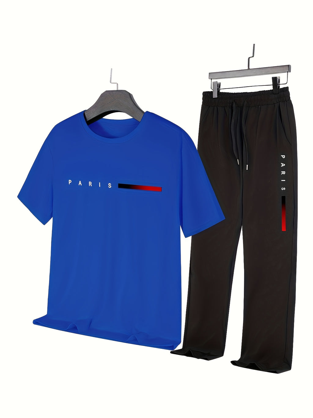Men's Two-Piece Outfit with Printed Short Sleeve Crew Neck Top and Straight Pants, Seven Color Options and S to XXL Sizes for Casual Spring and Summer Style