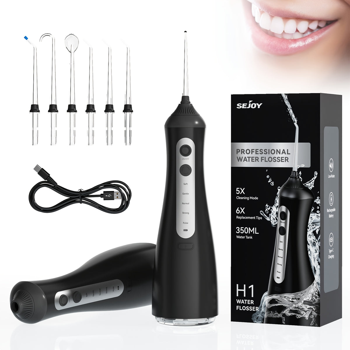 Cordless Water Flosser, Portable Dental Oral Irrigator with 5 Cleaning Modes & 5 Jet Tips, Rechargeable Water Teeth Cleaner for Home and Travel, Gum Care, Christmas Gifts