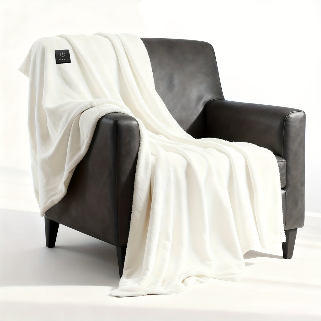Button-Control Heated Blanket with Double-Sided Flannel, Listed 4 Heat Levels and 4-Hour Auto-Off, Electric Throw and Larger Size Options for Indoor Comfort