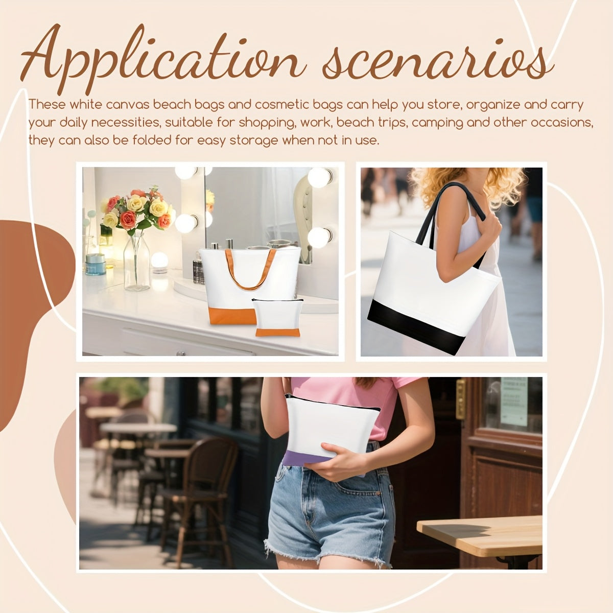 Sublimation Tote and Makeup Bag Blanks with Listed 20-Piece Pack Options, Canvas Tote Crafting and Decorating Supplies for Personalized Designs and Gift Projects