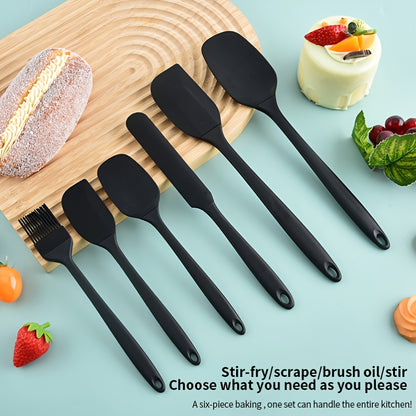 Silicone Baking Utensil Set, Six-Piece Kitchen Tool Selection with Scraper, Spatula and Oil Brush References in Red, Green, Black, Pink or Blue for Cake Preparation