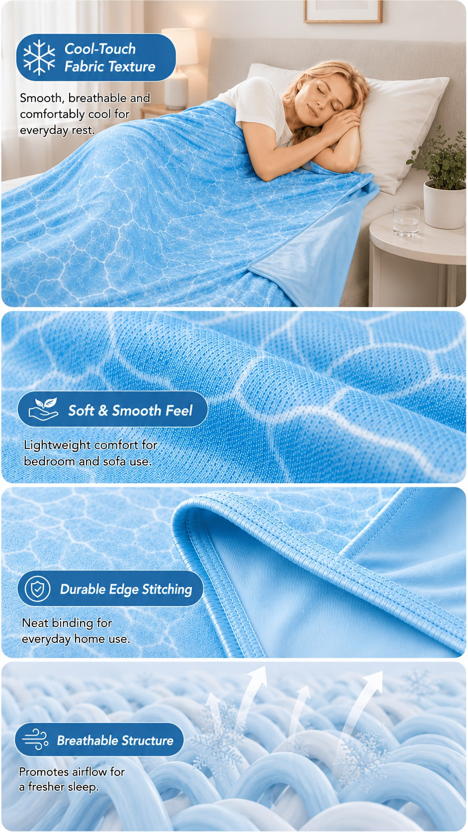 Cool-Touch Summer Blanket for Hot Sleepers, Lightweight Breathable Machine Washable Bed and Sofa Layer in Throw, Twin, Queen or King Sizes