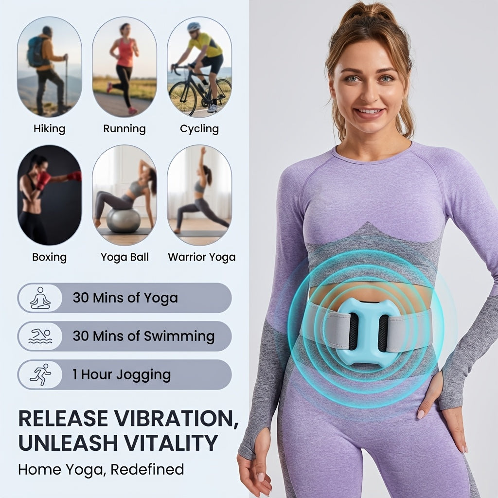 Electric Double-Ring Massager in Blue with Adjustable Belt and Listed Yoga Resistance Band, Fascia Roller Tool for Instruction-Guided Adult Personal Care