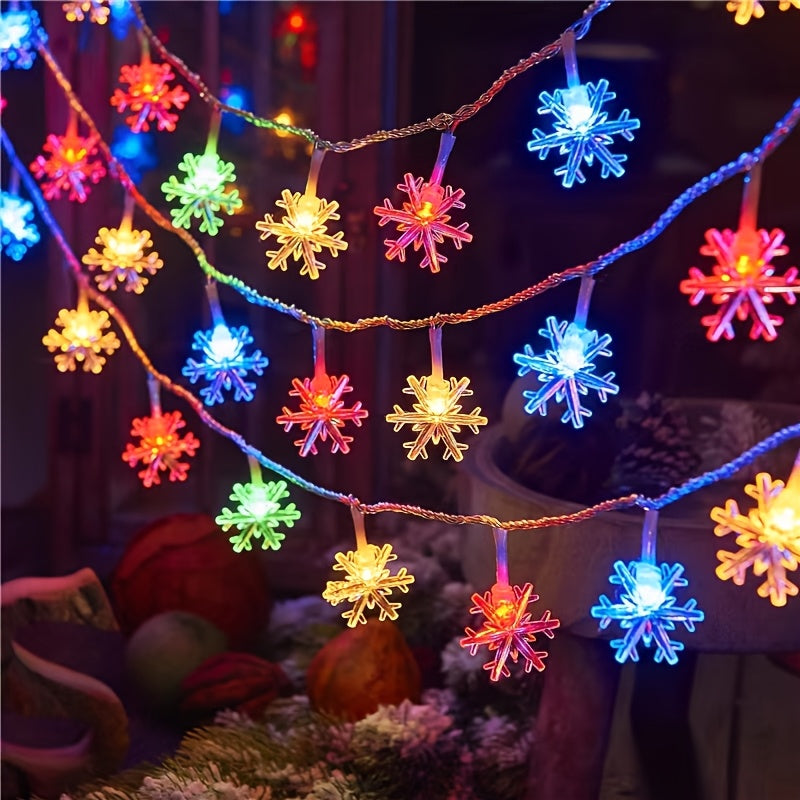 Snowflake LED String Lights for Christmas and Winter Party Decor, Warm White or Multicolor Options with 10, 20 or 40 LEDs, Batteries Not Included