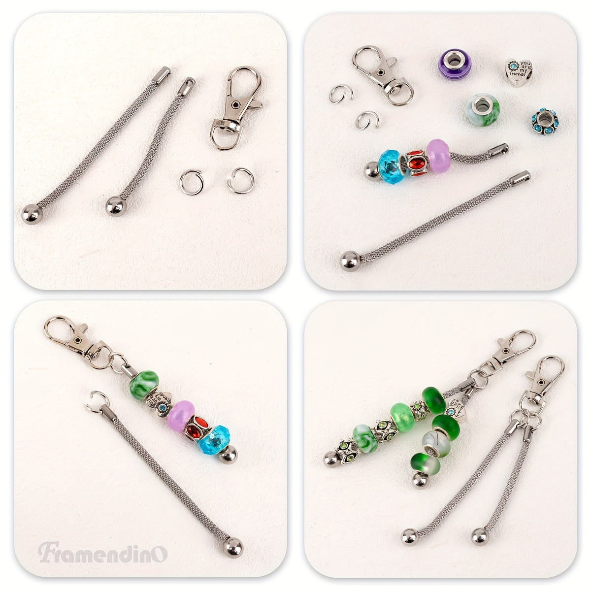 Silvery Beadable Keychain Blanks, Listed 10-Pack Metal Bar Craft Supplies with 3mm Large-Hole Bead Compatibility Wording for DIY Pendants and Personalized Gifts