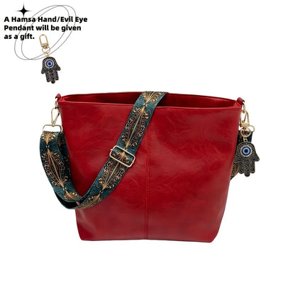 Bohemian Hobo Crossbody Bag for Women with Geometric Strap and Hamsa Hand/Evil Eye Pendant, Large-Capacity Retro Shoulder Handbag in 11 Colors