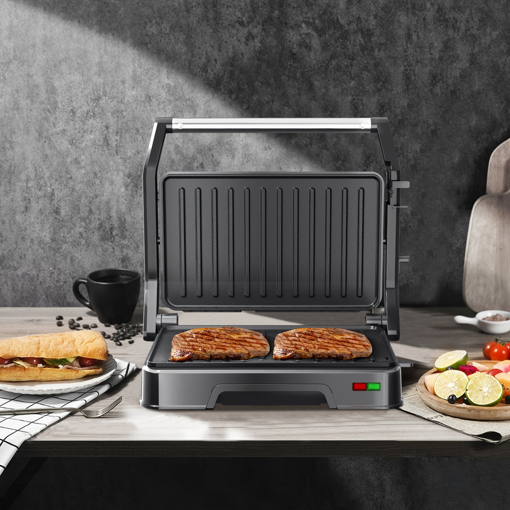 Two-Slice Panini Grill Press in Black with Listed 850W Heating, Nonstick Plate Design and 180-Degree Opening for Sandwich Toasting and Home Kitchen Cooking