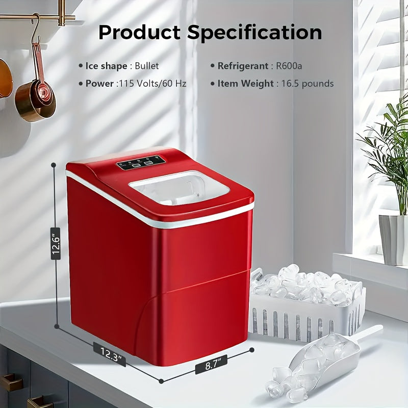 Automatic-Cleaning Countertop Ice Machine with Silvery, Black-Bullet Ice and Grey-Bullet Ice Options for Kitchen Drinks, Home Bar Setup and Party Preparation