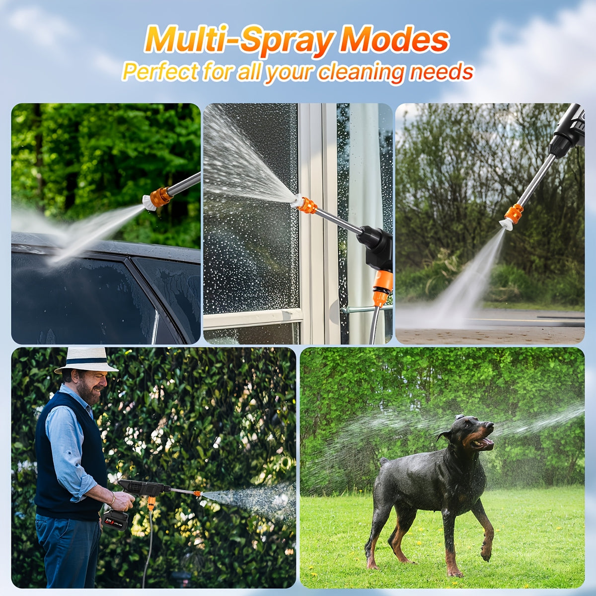 Rechargeable Pressure Washer Kit with Listed 30 Bar/435 PSI Output, One or Two Battery Options, Water Hose and Foam Nozzles for Car, Yard and Garden Cleaning
