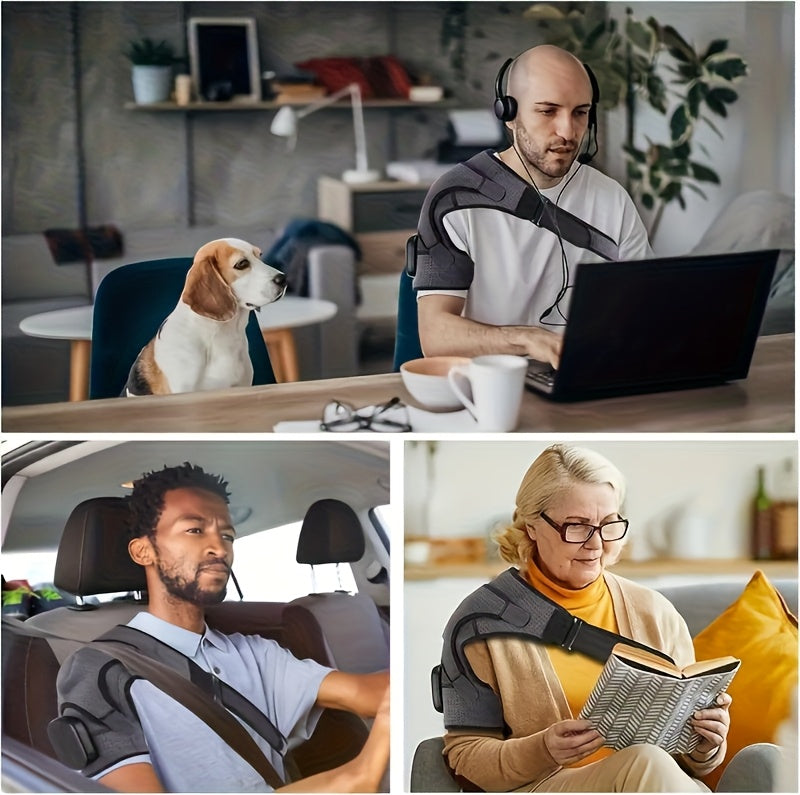Shoulder Heating Pad Wrap with Wireless Vibration Massage, 3 Heat and 3 Vibration Settings, Adjustable Straps for Shoulder and Knee Use at Home or Travel