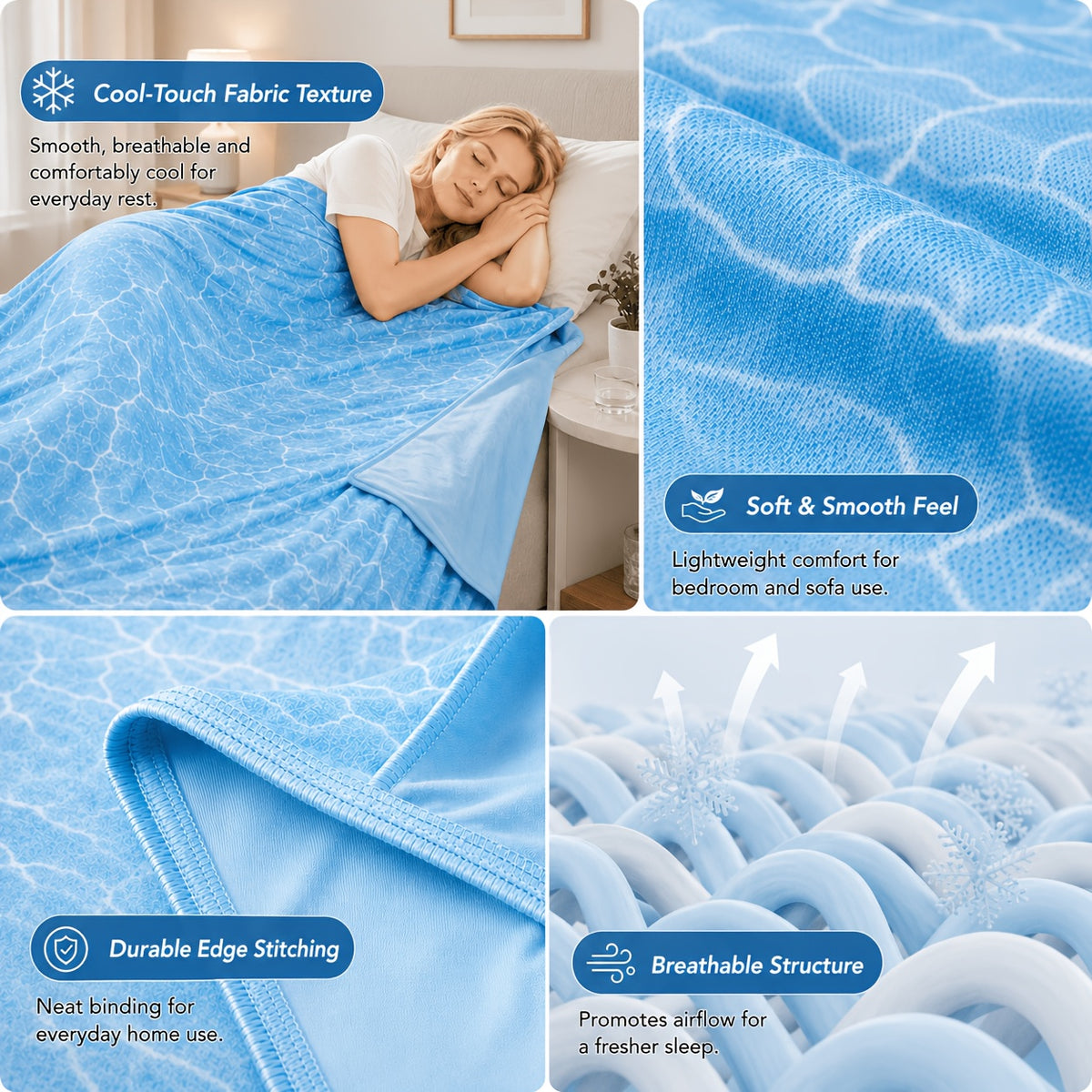 Cool-Touch Summer Blanket for Hot Sleepers, Lightweight Breathable Machine Washable Bed and Sofa Layer in Throw, Twin, Queen or King Sizes