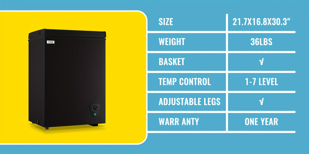 Compact Chest Freezer by WANAI with Seven Temperature Settings, Removable Basket and Top-Opening Hinged Door, WA-Black or WA-White Options for Home Storage