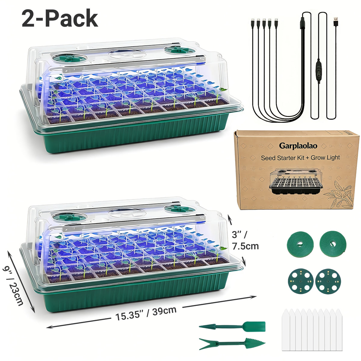 Seed Germination Tray Kit for Indoor Seed Starting with Adjustable LED Grow Light, Digital Timer and Humidity Dome, 5 Packs or Large-2Pack Options