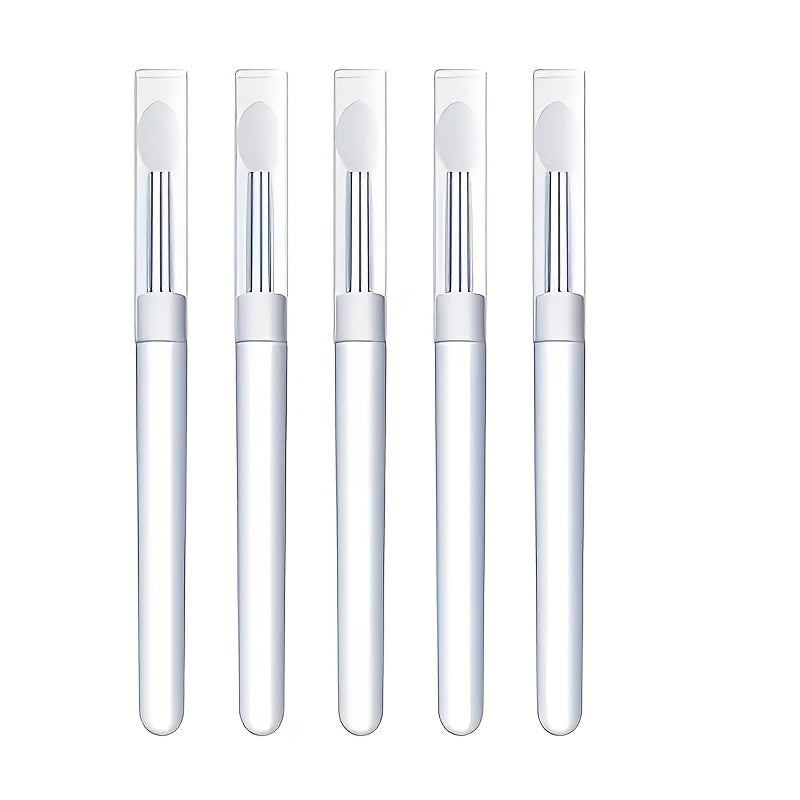 Silicone Nail Brush Set of Five with Listed Glitter Powder, Eyeshadow and Lip Application Uses, White, Pink or Red Options for Nail Art and Makeup Routines