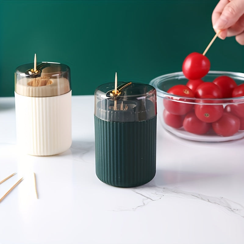 Press-Type Toothpick Dispenser for Kitchen Counters and Dining Tables, Household Storage Holder in Green, Beige, Dark Green or Red, Holder Only Without Toothpicks