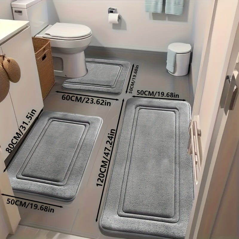 Three-Piece Bathroom Rug Set with Six Color Options, Soft-Feel Indoor Bath Mats for Compatible Vanity, Bathtub and Shower-Side Floor Spaces and Home Decor
