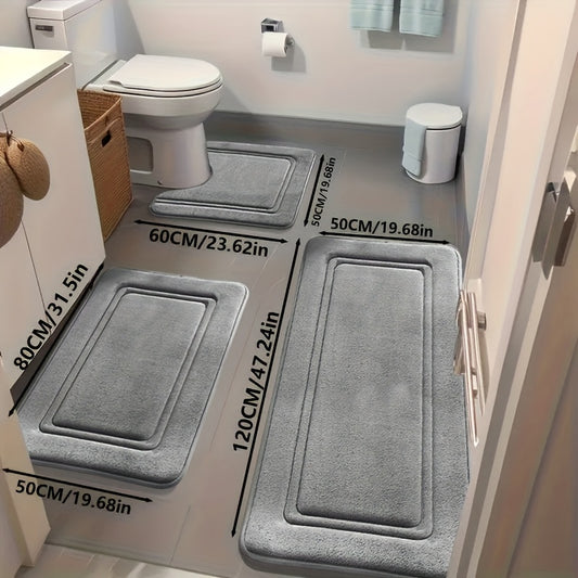Three-Piece Bathroom Rug Set with Six Color Options, Soft-Feel Indoor Bath Mats for Compatible Vanity, Bathtub and Shower-Side Floor Spaces and Home Decor