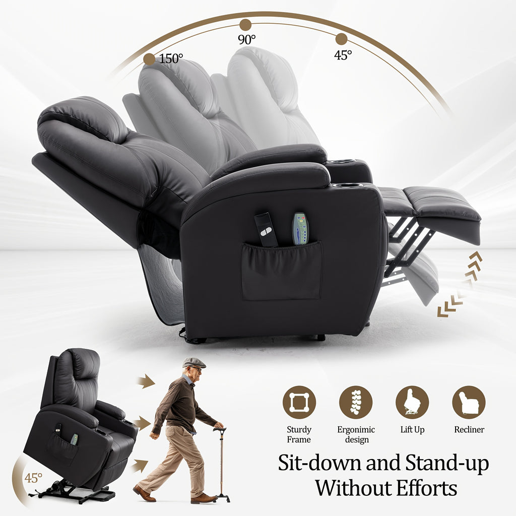 Power Lift Recliner Chair with Massage and Heating Functions, Remote Control and Cup Holder for Home Relaxation, Color and Upholstery Label Options