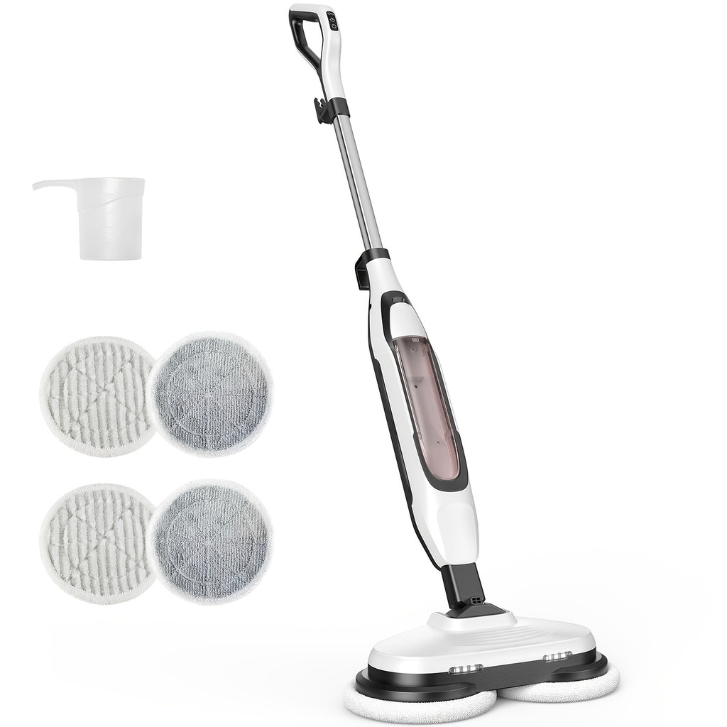 Dual Spin Steam Mop with Rotating Pads, Two LED Lights, Four Listed Modes and 16.4ft Power Cord for Compatible Floor Cleaning in White, Gray or Green