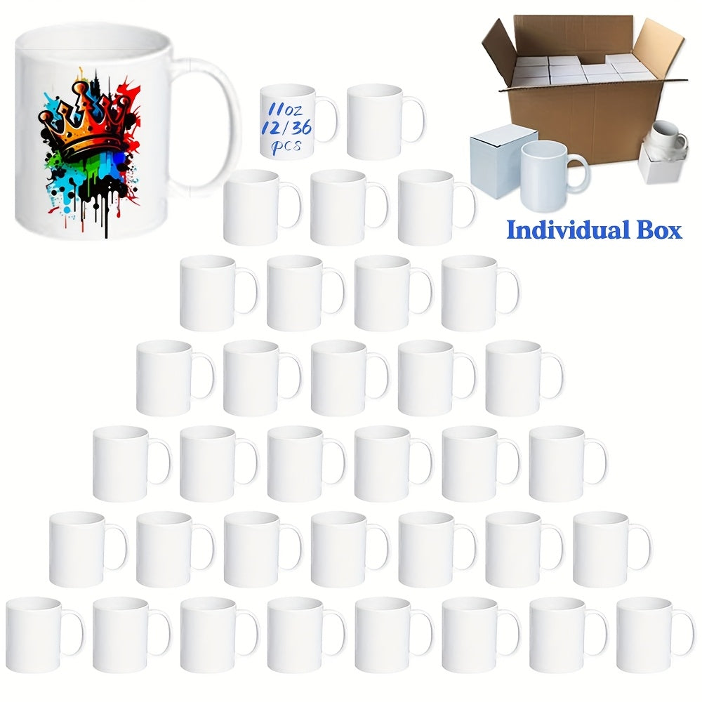 Boxed Sublimation Blank Mugs, 12-Pack or 36-Pack 11oz Options and 12-Pack 15oz Choice for Custom Coffee Cup Crafts, Tea Drinks and Personalized Holiday Gifts