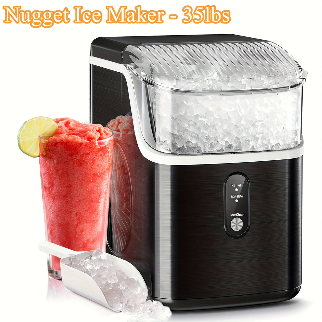 Nugget Ice Maker Countertop 35lbs/Day, Self-Cleaning Pebble Ice Machine with Chewable Ice, 26lbs/Day Bullet Ice Option, Ice Scoop and Basket for Home, Kitchen, Office, Bar and Party