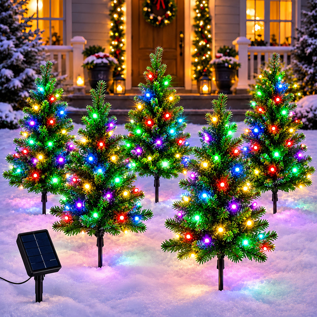 Solar Christmas Tree Stake Lights with DIY Branch Shaping and Separate Multicolor String, LDSDS-LD-5 or LDSDS-LD-10 Model Options for Garden Holiday Displays
