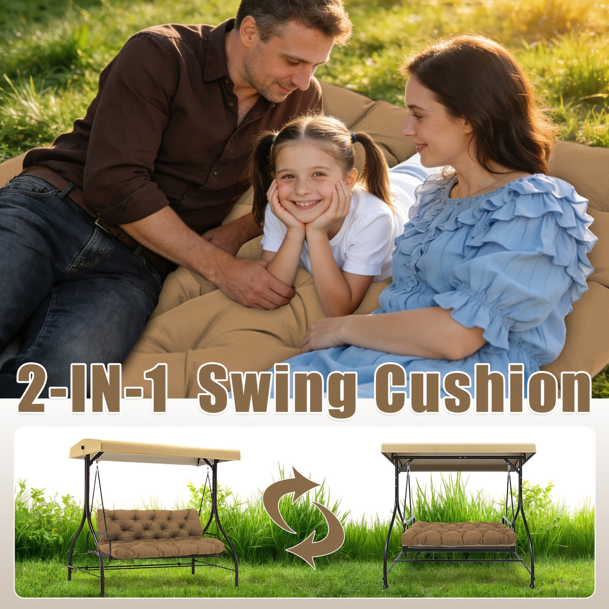Porch Swing Replacement Cushion with Backrest and Ties, Listed 5-Inch Thickness, 48 or 60-Inch Size Labels and Five Color Choices for Patio Bench Seating