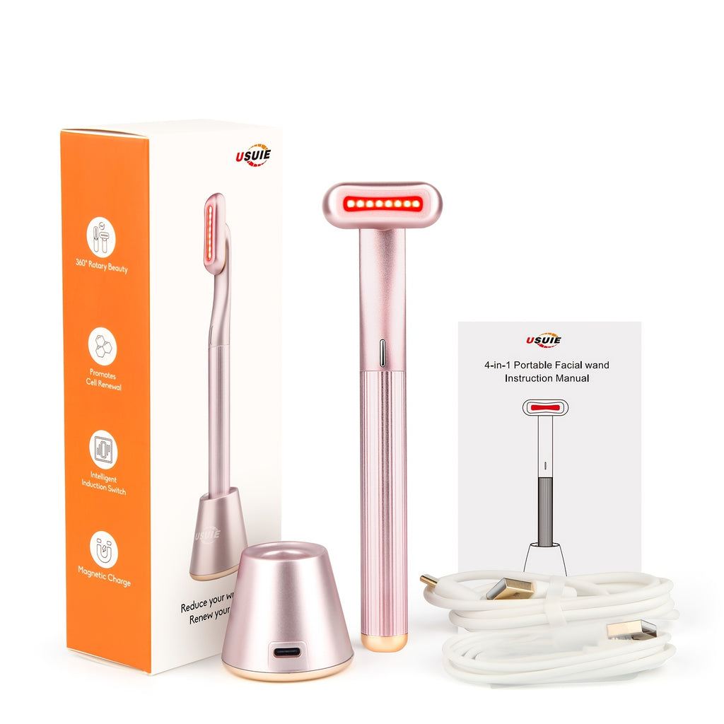 Red Light Facial Massager in Pink with Vibration and Listed Negative Ion Function, Face Care Tool for Women's and Men's At-Home Skincare Routines