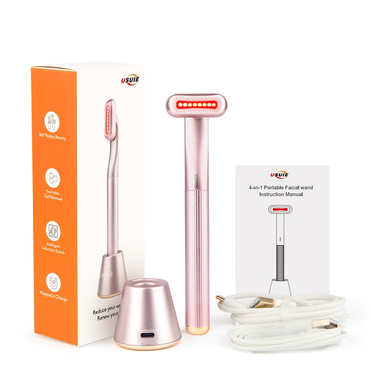 Red Light Facial Massager in Pink with Vibration and Listed Negative Ion Function, Face Care Tool for Women's and Men's At-Home Skincare Routines