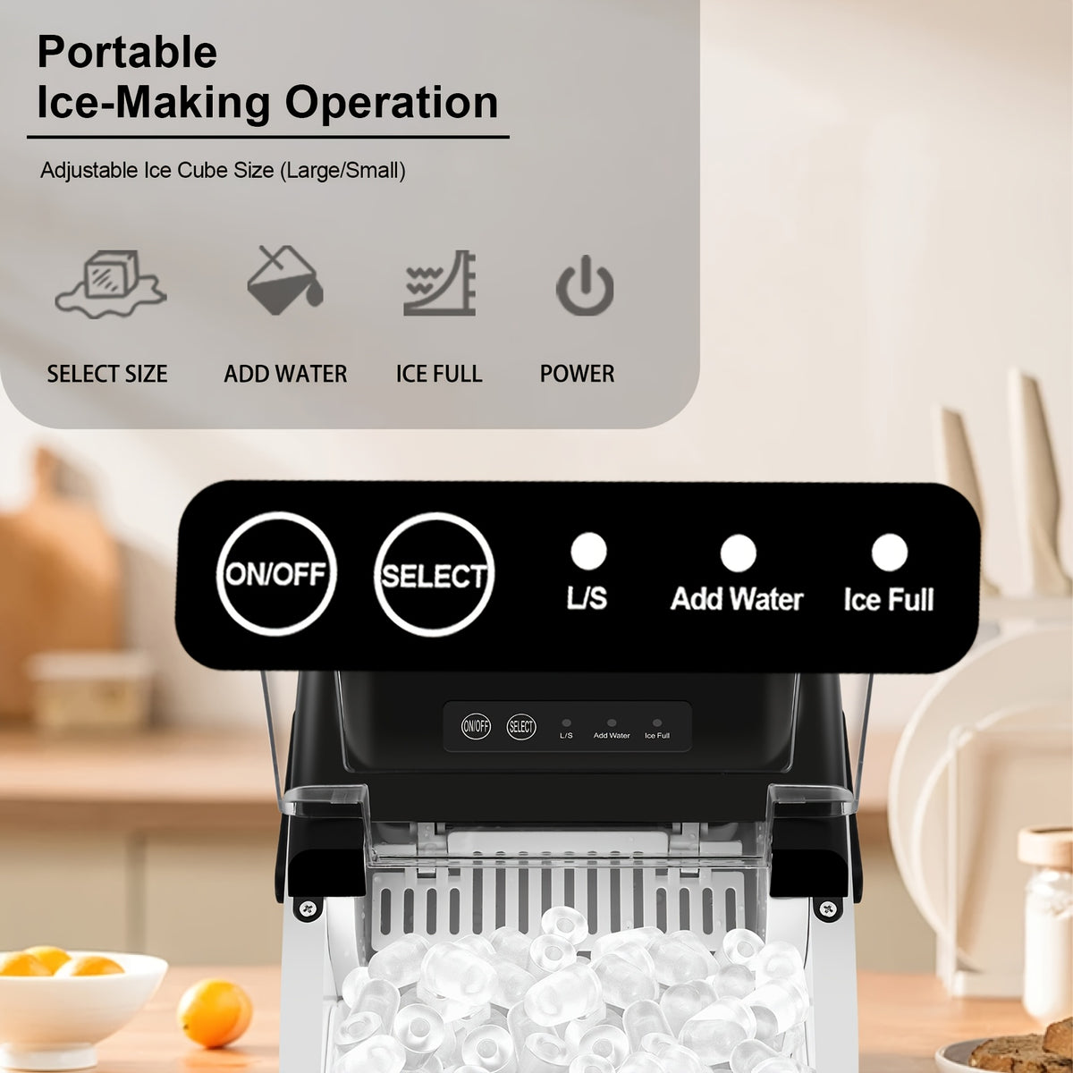 HAILANG Portable Ice Maker with Carry Handle, Two Bullet Ice Sizes, Listed 29lb Daily Output and 9 Cubes in 6 Minutes, Includes Basket and Scoop