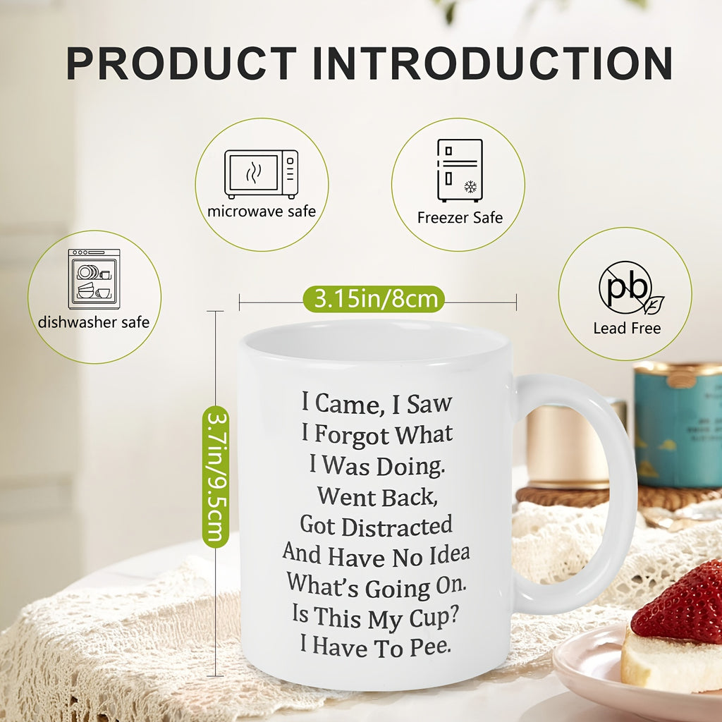 Funny Ceramic Coffee Mug with Double-Sided Letter Print, Single Round Coffee and Tea Cup for Home Coffee Corners, Office Desks and Birthday Gifts