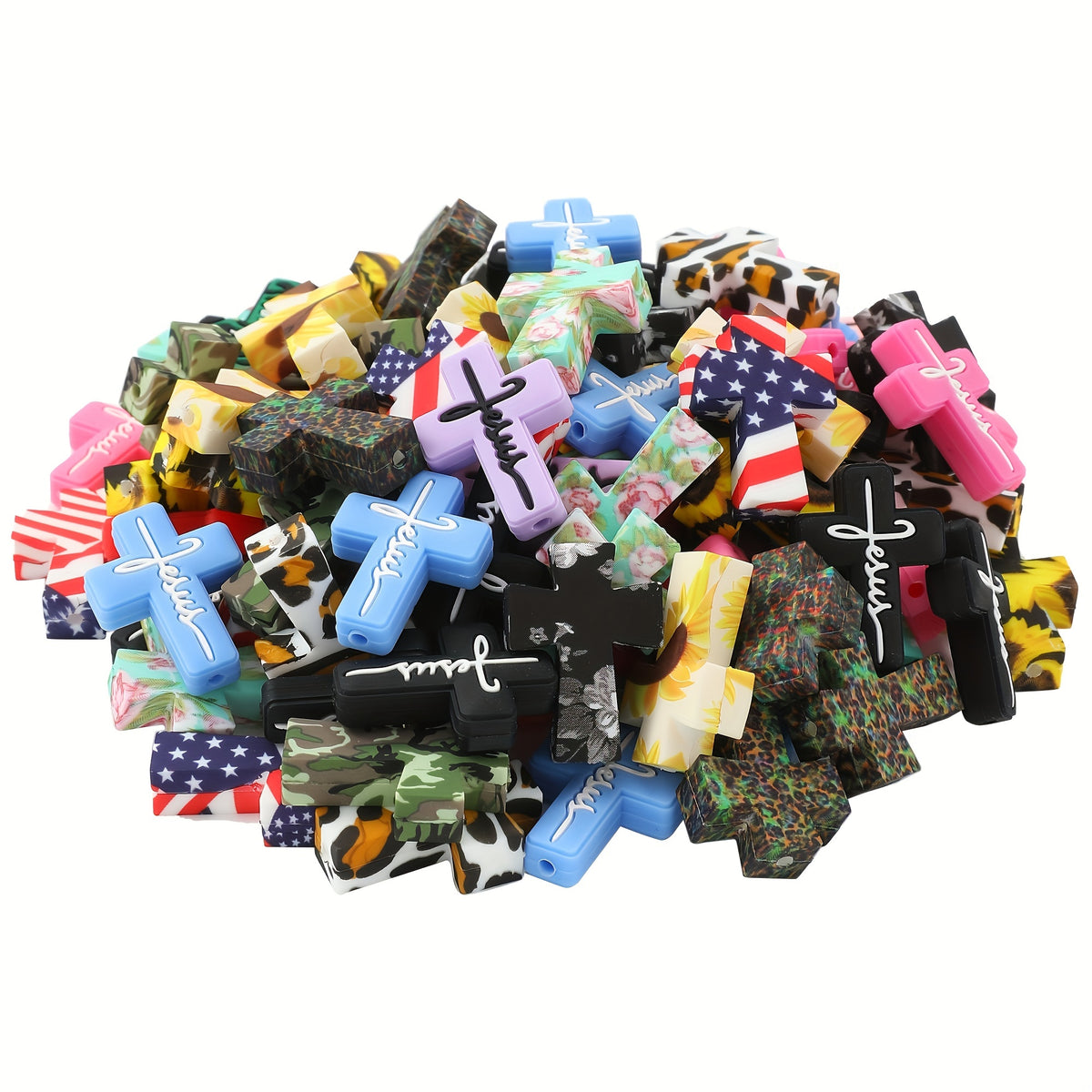 Cross Silicone Focal Beads in Random Multicolors for DIY Jewelry Making, Beadable Pen Decoration, Keychains, Bag Charms, Bracelets and Necklaces