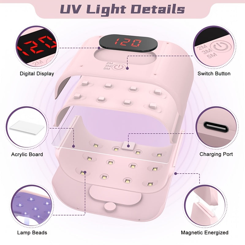 Double-Sided UV Resin Curing Lamp M24 with Listed 36W Power and 24 LEDs, Digital Display and 2, 3 or 5 Minute Settings, Pink or White for Jewelry Craft Projects