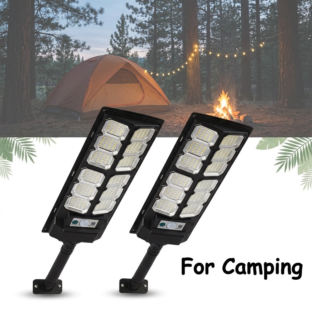 LED Solar Street Lamp Set with Motion Sensor and Remote Control References, Two-Piece Option Labels for Garden, Terrace and Parking Area Lighting
