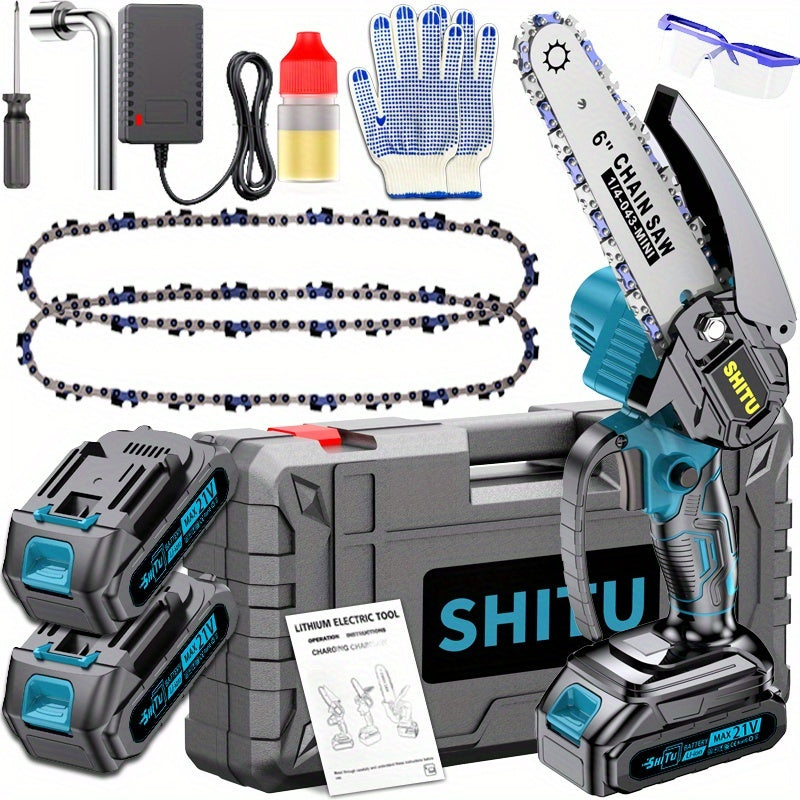 Battery Powered Mini Pruning Chainsaw with Listed Safety Lock, Portable Wood Cutting Tool with One or Two Battery Package Options for Outdoor Garden Maintenance