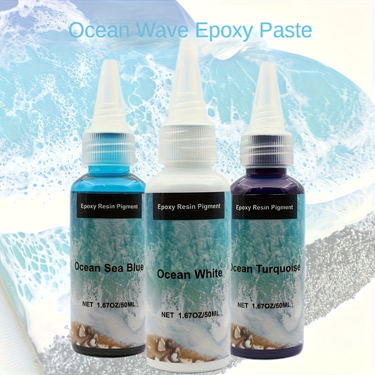 Ocean-Inspired Resin Pigment Set, White, Sea Blue and Deep Blue Oil-Based Colorants, 50ml Each for Ocean Wave Resin Art and Creative Craft Projects