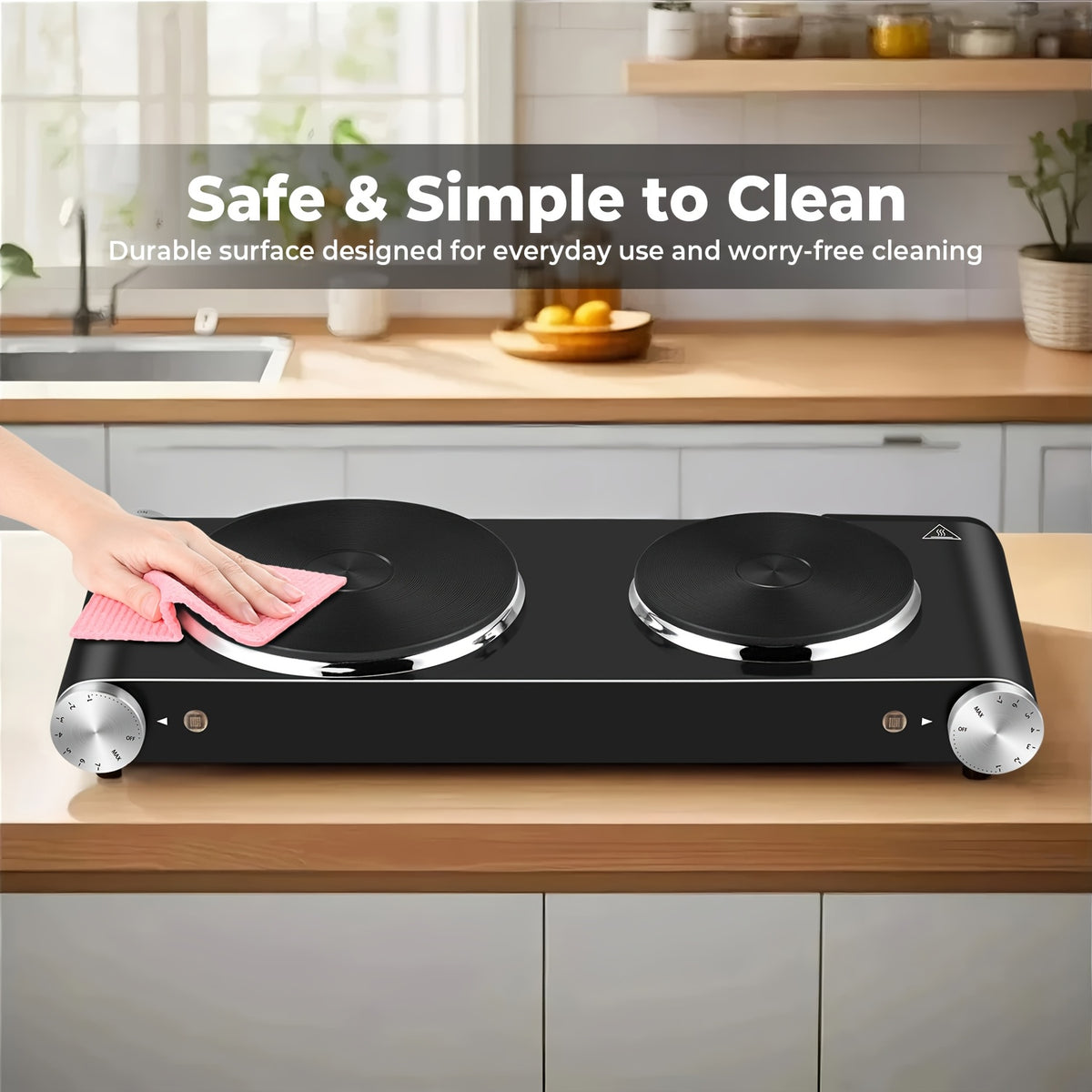 Double Burner Infrared Hot Plate by COKLAI MAX, Portable Electric Cooktop with Dual Temperature Control and Stainless Steel Body for Home Cooking