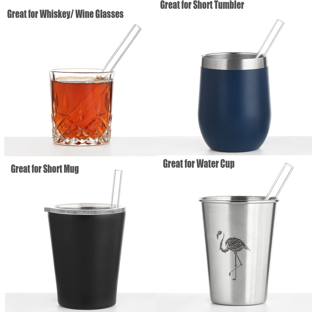 Reusable Glass Straws, 10-Piece Clear Borosilicate Drinking Straw Set in 3.94 or 7.87-Inch Options with 12mm Outer Diameter for Coffee, Juice and Smoothies