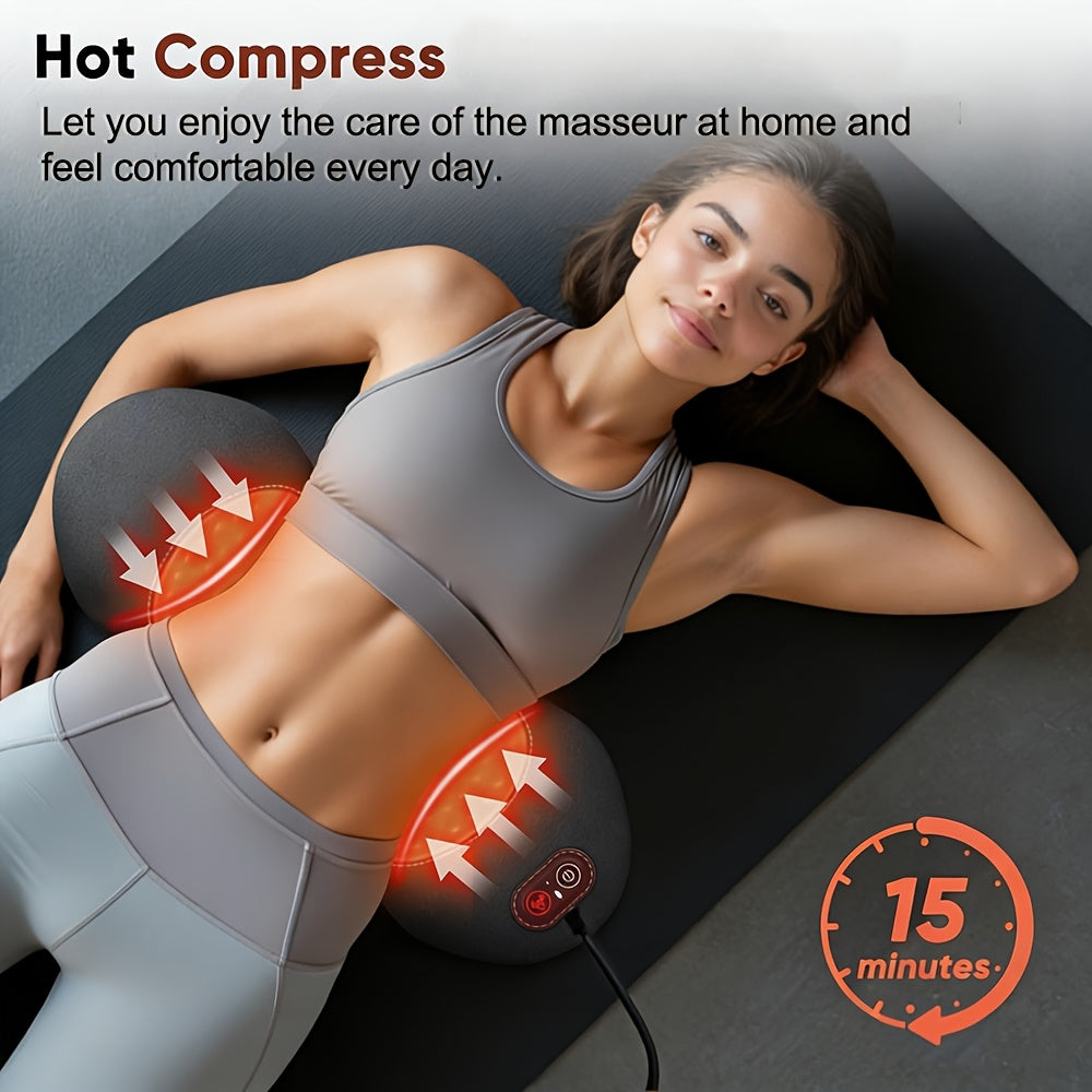 Lower Back Massager with Heat and Vibration, USB-Powered 3-in-1 Lumbar Support Pillow with Listed Traction Function and 2m Cable for Home Relaxation