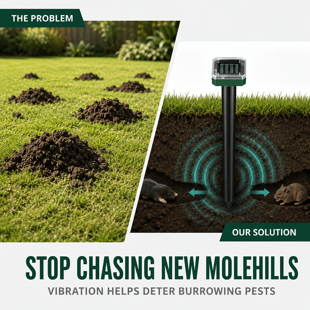 Solar Garden Rodent Repeller with Listed Sound and Vibration Functions, Outdoor Yard Deterrent in Round, Hexagonal and Multi-Pack Options for Lawn Care