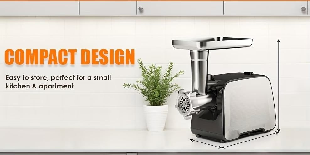 Electric Meat Grinder TE-090 with Two Blades, Two Cutting Plates and Sausage Stuffer Tube, Listed Stainless Steel Design with Reverse Button and Removable Accessories