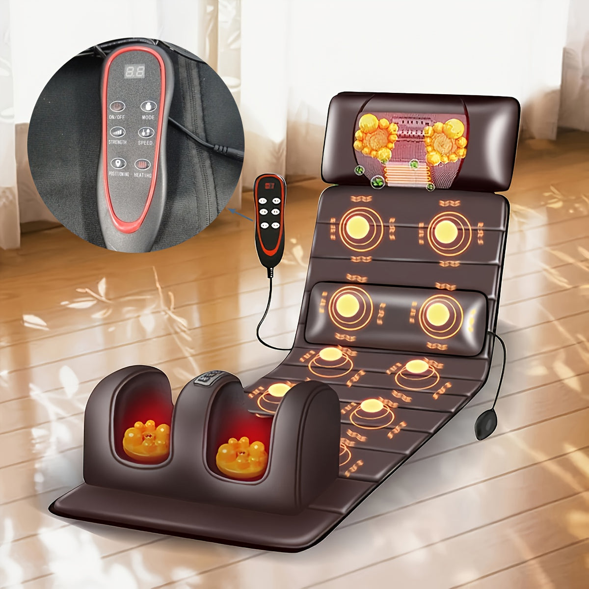 1 Set Of Large Brown Full Body Heating Massagers, 2 Styles Of PU Material, with Neck And Foot Devices And Massage Headrest, Lumbar Pillow, Timer, Comfortable And Wear-resistant, Non-slip Bottom, Easy to Store, Suitable for Home, Office Take A Nap
