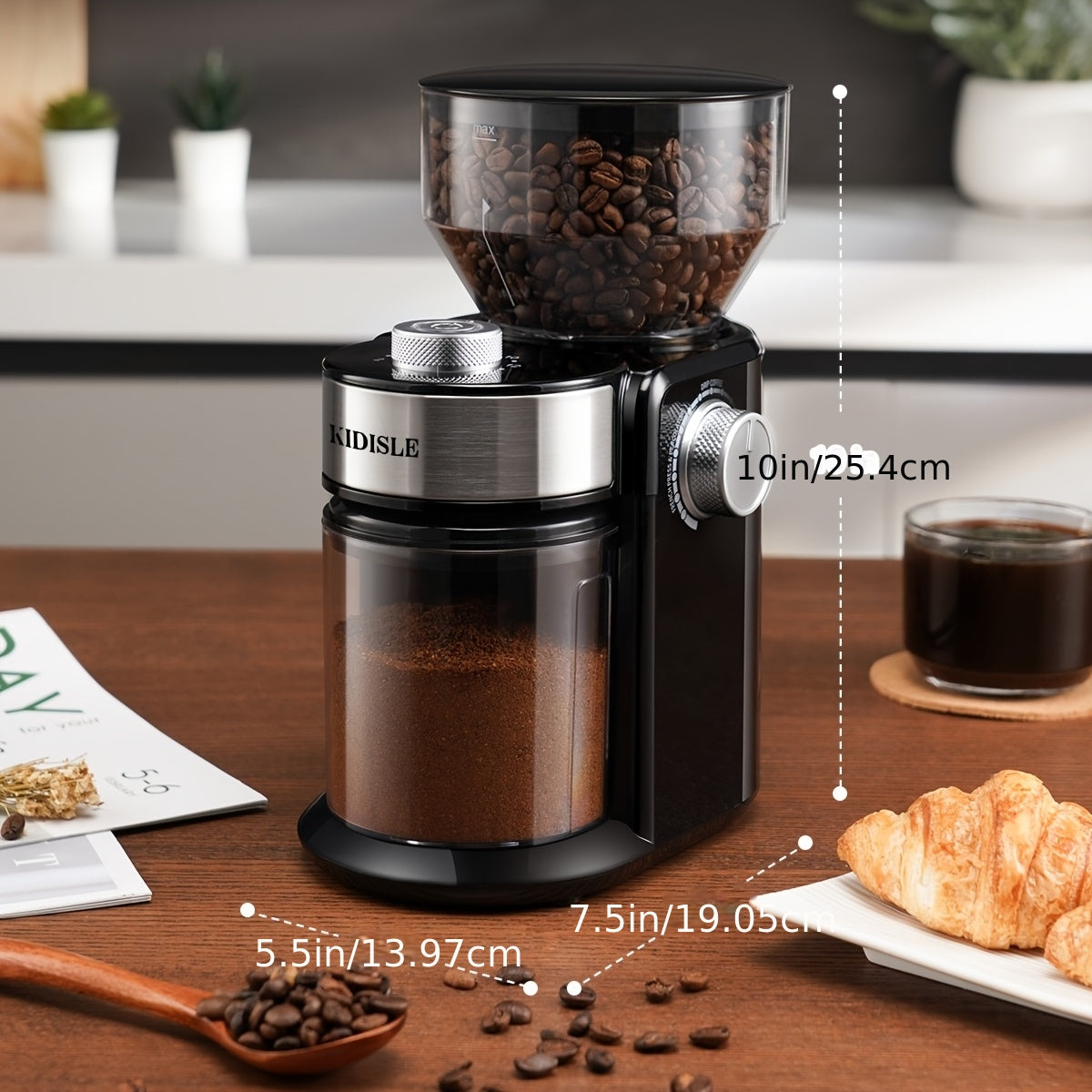 Electric Burr Coffee Grinder with 16 Grind Settings, Adjustable Coffee Bean Grinding for 2–14 Cups in Black or Silvery for Home Brewing Routines