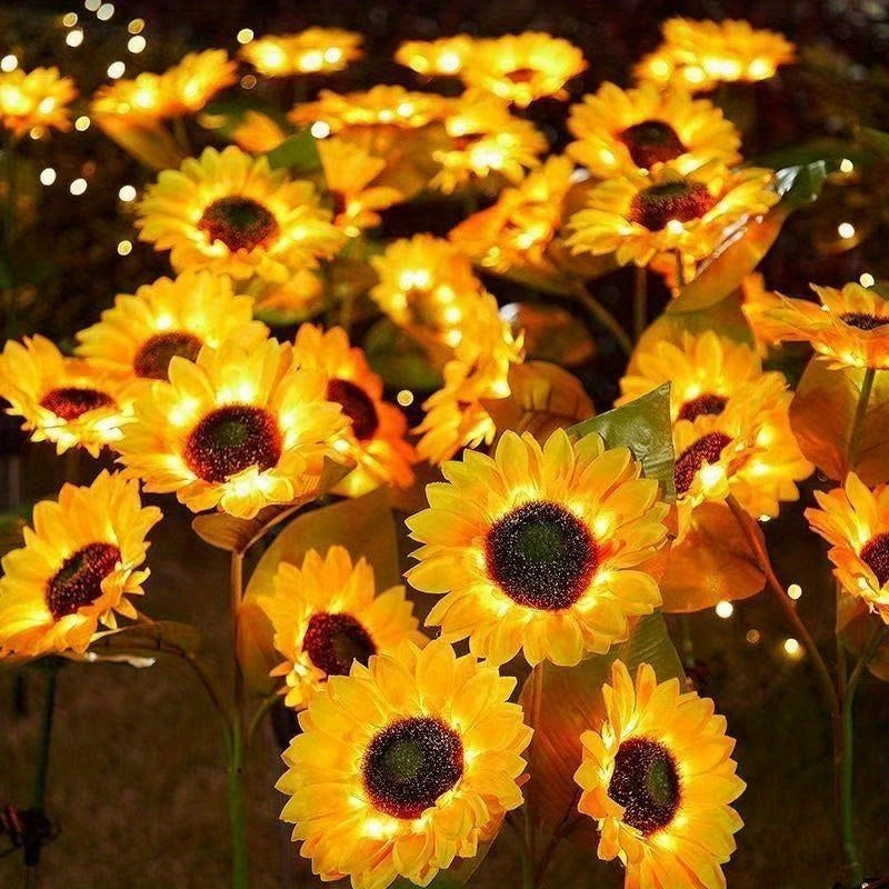 Solar Sunflower Garden Light with Warm White Glow, Automatic Switch and Included Solar Panel for Outdoor Pathways, Courtyards and Terrace Decor