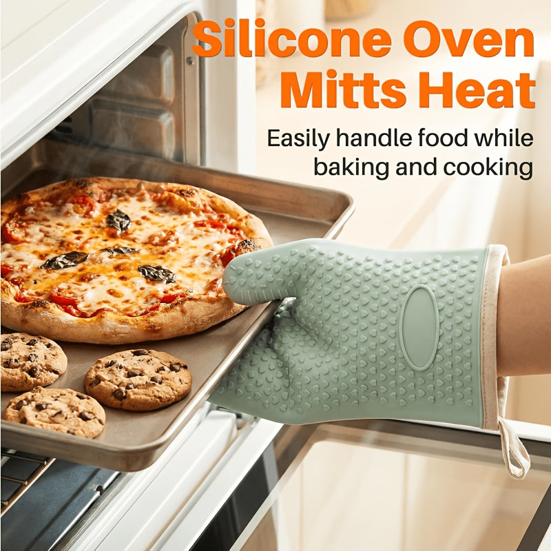 Silicone Oven Gloves Pair, Two-Piece Kitchen Hand Protection with Listed Heat Resistance, Non-Slip Design and Hanging Storage for Cooking, Baking and BBQ Tasks