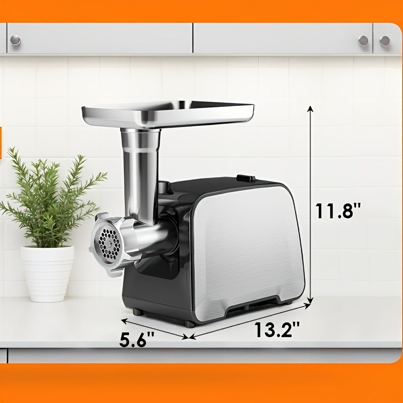 Electric Meat Grinder TE-090 with Two Blades, Two Cutting Plates and Sausage Stuffer Tube, Listed Stainless Steel Design with Reverse Button and Removable Accessories