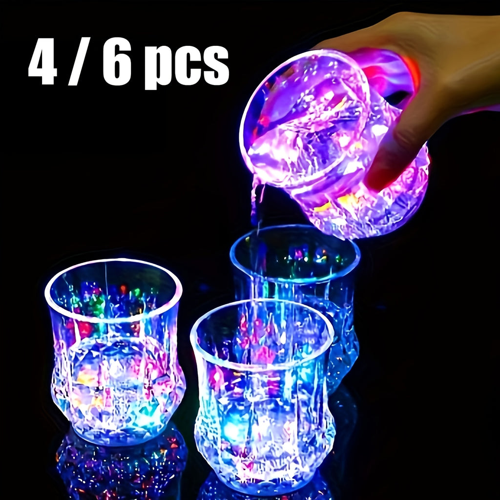 Liquid-Activated LED Party Cups, Multicolor Light-Up Drinkware in 4 or 6-Piece Sets for Home Entertaining, Halloween and Christmas Table Displays
