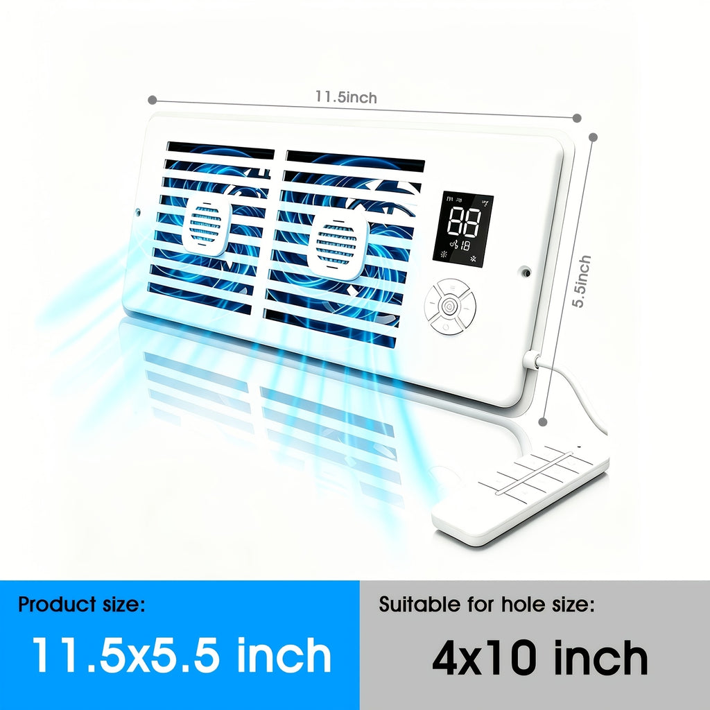 Register Booster Fan for Listed 4 x 10 Inch Vents, White Ten-Speed Airflow Device with Temperature-Sensing Automatic Control and Remote Wording for Compatible Home HVAC Registers