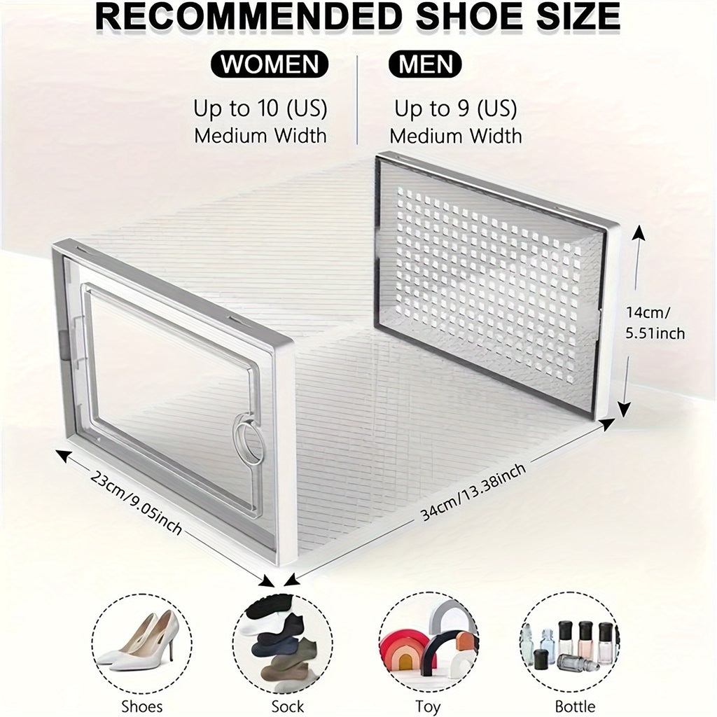 Transparent Shoe Storage Boxes with Lids, Foldable Stackable Plastic Footwear Organizers in White 12-Piece or Gray 12- and 24-Piece Options for Home Storage
